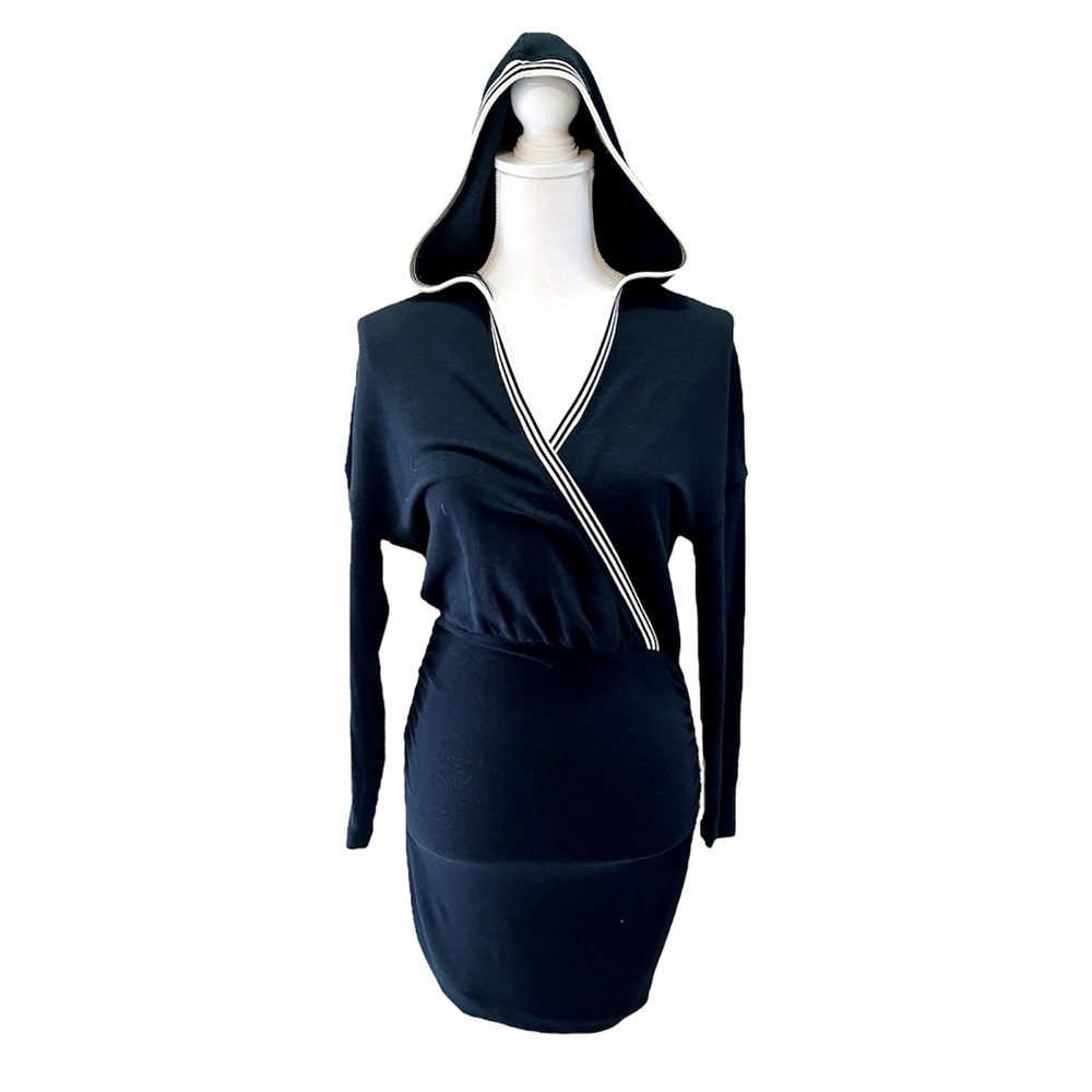 Daily Practice by Anthropologie Black Faux Hooded Wrap Dress XS X-Small